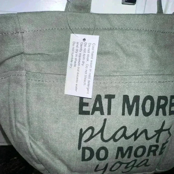 “Eat More Plants Do More Yoga” Small Tote Bag / Green & Black - Picture 2 of 6